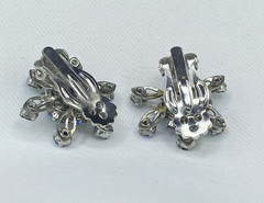 Vtg. Blue Aurora Borealis AB Rhinestone Clip-On Earrings Starburst / Snowflake