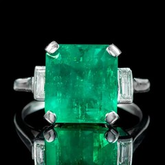 Art Deco Antique 5.30Ct Natural Emerald Vintage Wedding Ring 925 Sterling Silver