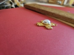 Stamped Faux Pearl Cross Charm Button Pendant