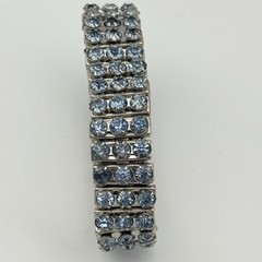 Vintage 1950s Expandable Blue Rhinestone Bracelet British Hong Kong 3 Row Silver