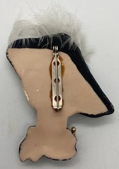 Vintage Flapper Lady Head Brooch Rhinestone Feather Art Deco Style Pin