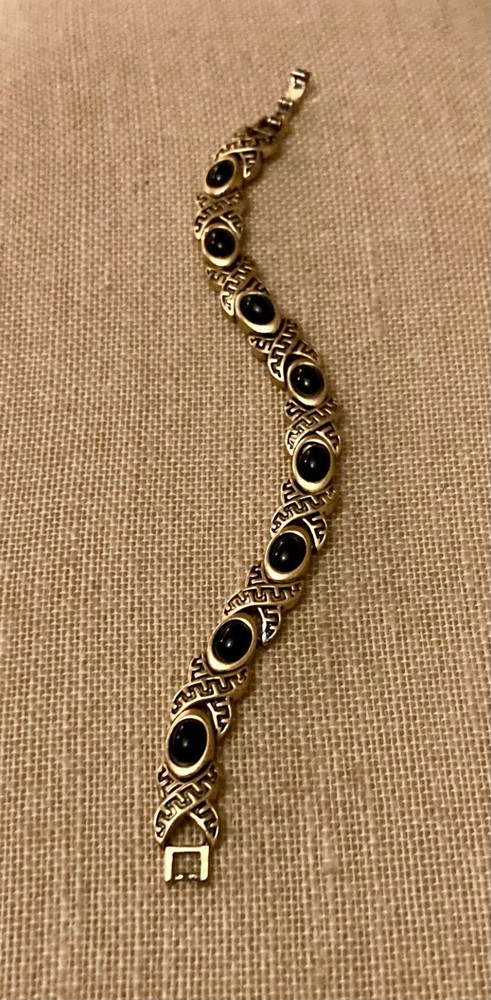 Vintage Gold Tone Acrylic Faux Onyx Bracelet 7.25″ Length Retro