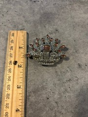 Vintage Silver Tone with Brown Rhinestone Brooch