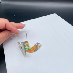 Vintage Multicolor Resin U-Shape Earrings Modern Art Deco Statement