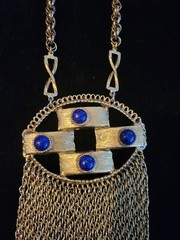 Vintage Very Large Bold Goldtone Blue Stone Edlee multi stand chain Necklace