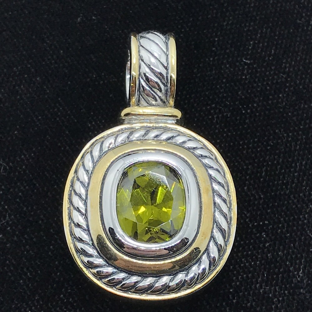 Vintage Twisted Cable Renaissance 2-Tone Peridot Green Cubic Zirconia Pendant