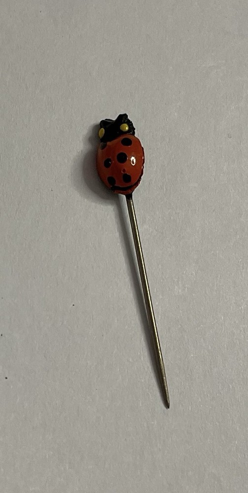 Vintage Ladybug Stick Pin, Actual Size of Ladybug, 1-1/8″ Long Pin, Painted