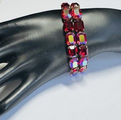 Glamorous Vintage Kramer Of NY Red & AB Rhinestone Gold Tone Bracelet 7” Signed