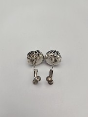 Miriam Haskell Silver-Toned with Black Beads Earrings Mid-Century Screw-Back