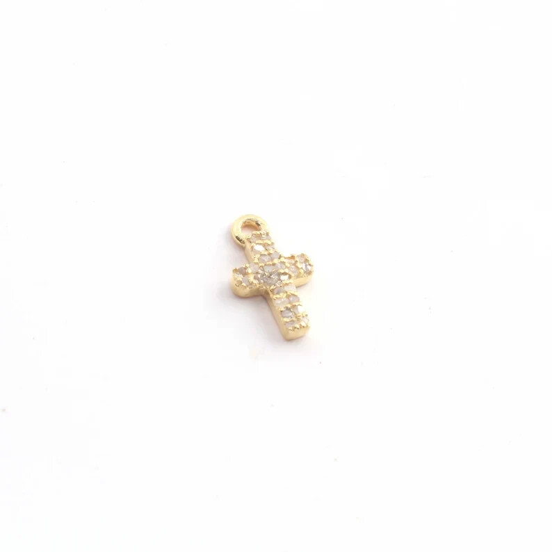 1 Pc Pave Diamond Cross Pendant,925 Sterling yellow Gold Pave Diamond Findings