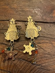 Lunch at the Ritz Christmas Tree Earrings Dangling Ornaments Gold Plated Pierced