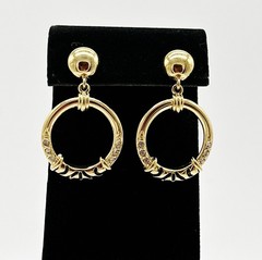 Vintage Jackie Collins Dangle Hoop Earrings Rhinestones Enamel Gold Tone