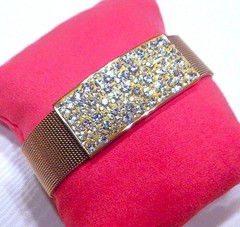 Retro Brilliant Pave Crystals Golden Mesh Band Bracelet SS LN S48