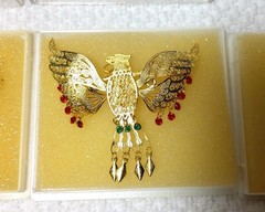 Vintage Dragon, Phoenix, & Filigree Brooch/Pendant Set Gold Tone 3D Asian Style