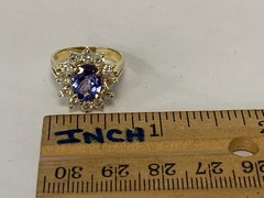 ESTATE 14k YELLOW GOLD GENUINE tanzanite DIAMOND WOMENS RING
