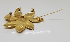 Vintage Flower Brooch Pin Gold Tone Faux Pearl Marked Signed AAI 2.5″