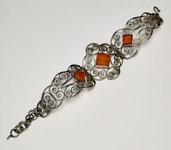 Vintage Baltic Amber Filigree Bracelet 1970s Melchior Cuff 17cm 6.7″