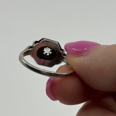French Sterling Paste Shield Ring Size 8.25 Crab Mark Art Deco Vintage