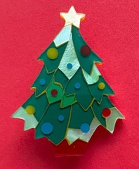 VINTAGE CHRISTMAS TREE PIN BROOCH LEE SANDS ABALONE HANDMADE MOP HTF RARE 80s 56