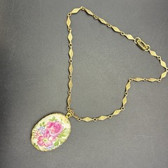 Vintage Oval Rose Pendant Necklace on Vintage Monet Fancy Link Chain