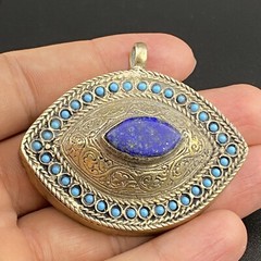 Amazing Afghan Silver Plated Brass Eye Shaped Beautiful Tribal Unique Pendant