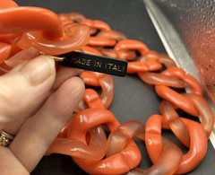 Vtg Orange/peach Lucite Acrylic Chunky Links Necklace 34” Boho Statement Piece
