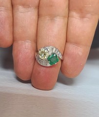2.28ct. Platinum Vintage Art Deco Natural Emerald Diamond Toi Et Moi Ring GIA