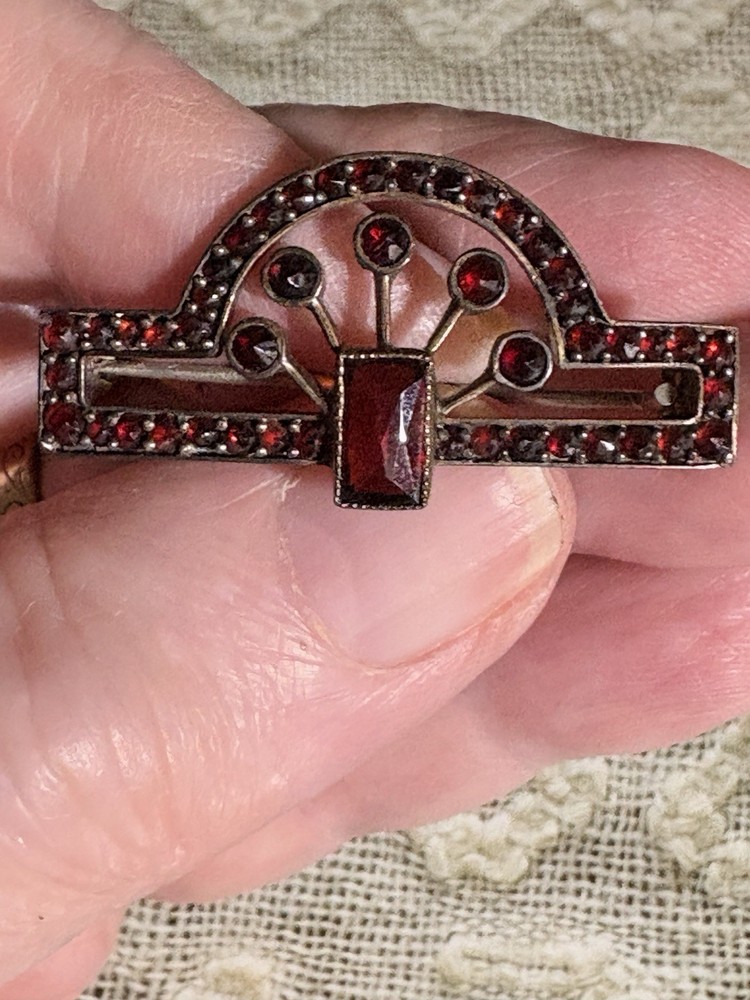 Antique Art Deco 10k Rose Gold Garnet Pin/Brooch 1.25 Inches