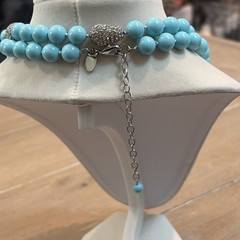 Turquoise Glass Beads w/Rhinestone Beads In Long Knotted Strand Necklace 34”