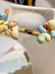 Vtg 80s Chunky Sea Shell Necklace Pastel Blue Peach Coastal Grandma Miami Vice