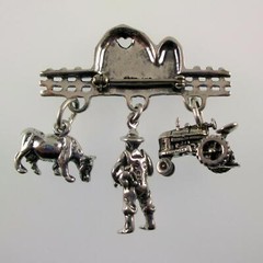 Sterling Silver FARM PIN Tractor FARMER Cow PIG Brown County Silver BARN Brooch