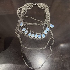 VTG Y2K Opaline Moonstone Faceted Glass Multi Strand Statement Necklace Unworn!