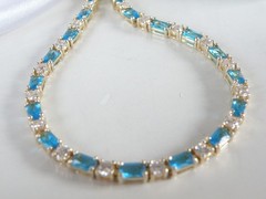 Vintage Gold on Sterling Silver 925 Teal Blue Gemstone Tennis Bracelet 8″