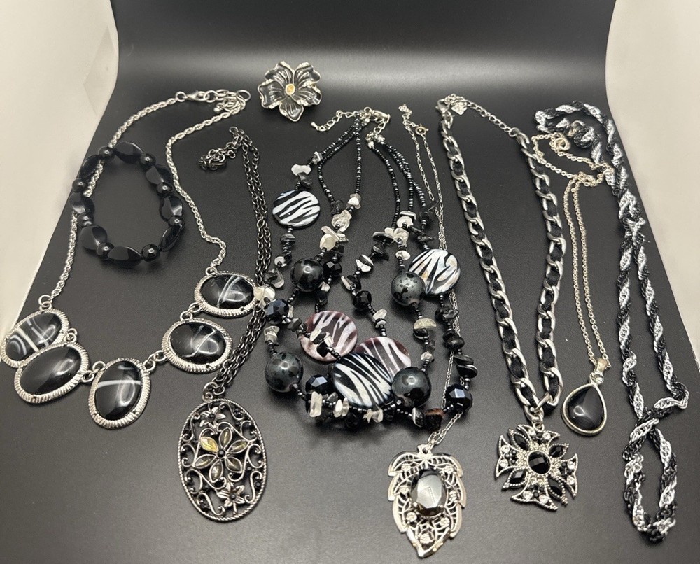 Vintage Black Silver Tone Jewelry Lot Cookie Lee Gothic Boho Y2K 9 Pc