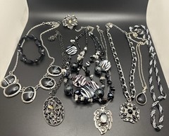 Vintage Black Silver Tone Jewelry Lot Cookie Lee Gothic Boho Y2K 9 Pc
