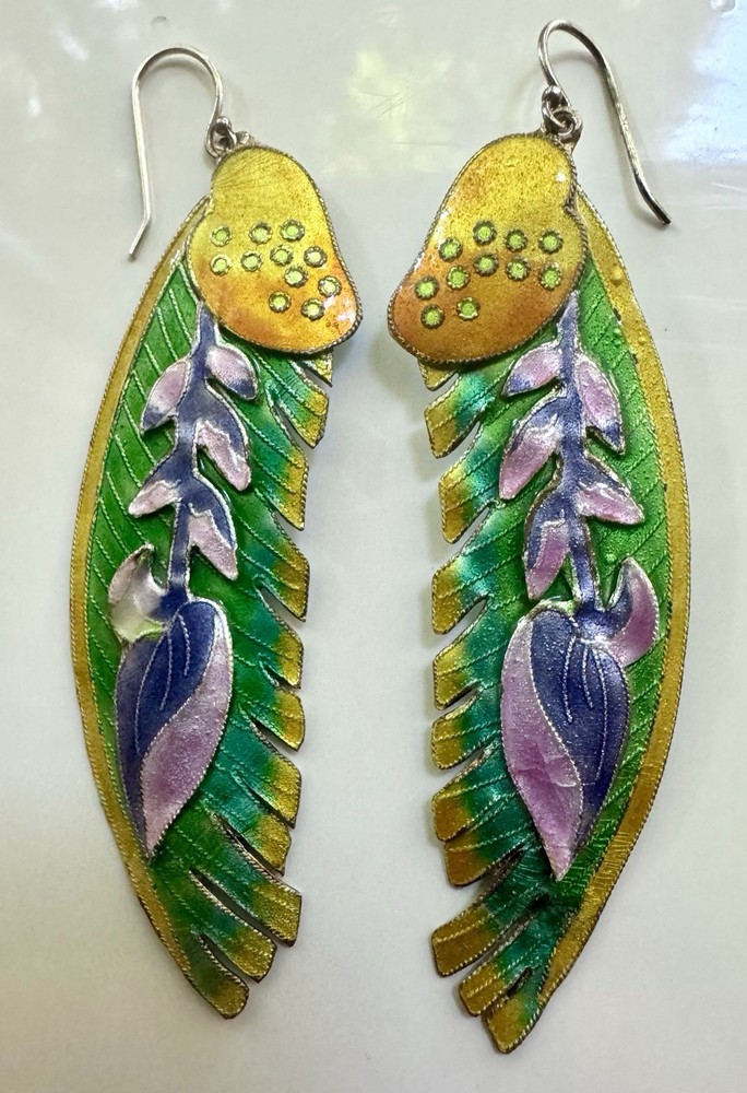 Vintage 1990 Local Loloy Sterling Silver Colorful Enamel Large Dangle Earrings