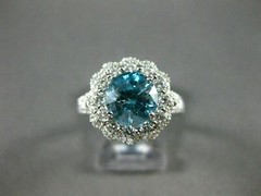 ESTATE LARGE 5.50CT DIAMOND & BLUE ZIRCON 18KT WHITE GOLD FLOWER ENGAGEMENT RING