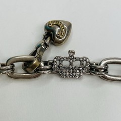 Vintage Juicy Couture Rhinestone Bracelet Chunky Puffy Heart Charm Silver Tone