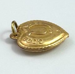 Vintage Good Luck Charm Puffy Heart Pendant Horseshoe Vintage Jewelry Brass
