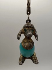 Vintage EDLEE Jelly Belly Poodle Keychain Turquoise Blue Bead Dog Mid-Century