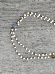 Vintage White Bead Necklace 28in Gold Tone Chain Multi Color Glass Accents