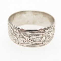 925 Sterling Silver Antique Art Deco Floral Oxidized Band Ring Size 7.25