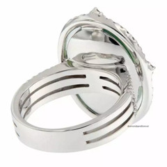 Cabochon Cut Deep Green Prehnite With Brown & White CZ Fantastic Fashion Ring