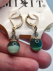 Vintage Green Tigers Eye Dangle Earrings Gold Tone Mix It Jcpenny 1990s