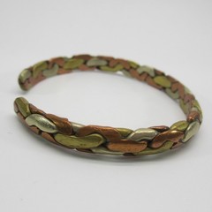Vintage Open Cuff Bracelet Mixed Metals Copper Brass Silver Tone