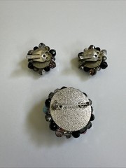 Vtg Set Of Aurora Borealis Crystals Pin Brooch And Matching Clip On Earrings