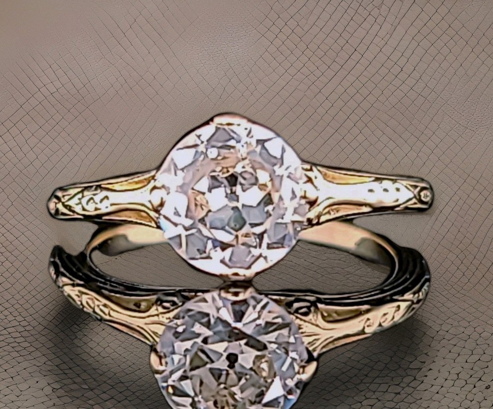 14k Yellow Gold Vintage Engagement Ring 1.45ct.Lab-Grown Old Euro Diamond
