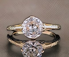 14k Yellow Gold Vintage Engagement Ring 1.45ct.Lab-Grown Old Euro Diamond