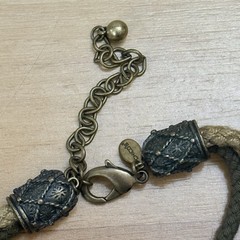 Chicos Necklace Boho Wooden Crocheted Beads Intricate Metal Woven Cord Vintage