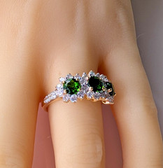 Diamond and Green Tourmaline 3 Stone Right Hand Ring 14K 2.5 Carats – Size 7-1/2